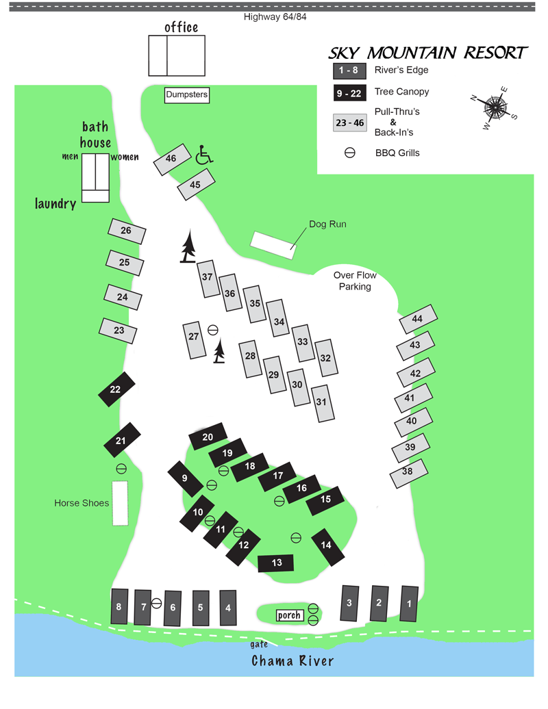 Illustrated map of Sky Mountain RV Resort